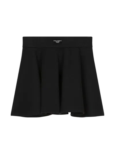 Dolce & Gabbana Kids' Logo-appliqué Pleated Mini Skirt In 黑色