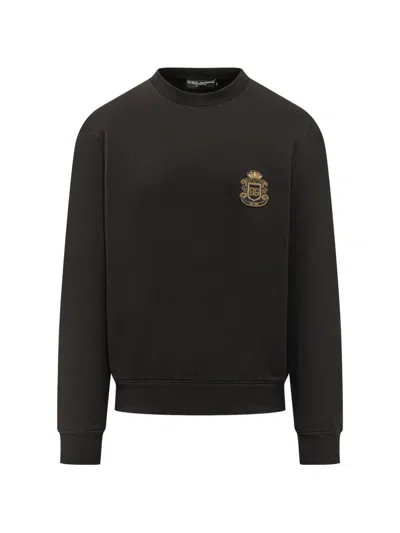 Dolce & Gabbana Logo-applique Round-neck Sweatshirt In Black