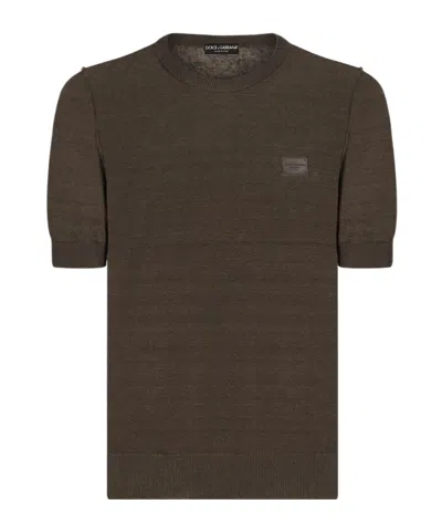 Dolce & Gabbana Logo-appliqué Round-neck T-shirt In Brown