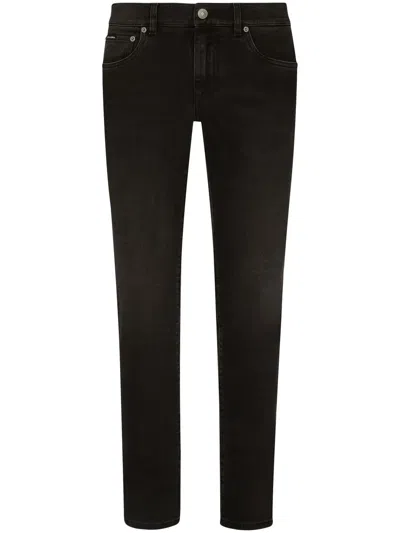 Dolce & Gabbana Logo-appliqué Skinny Jeans In Black