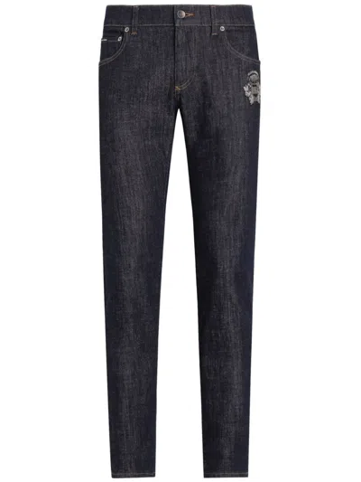 Dolce & Gabbana Logo-appliqué Skinny Jeans In Blue