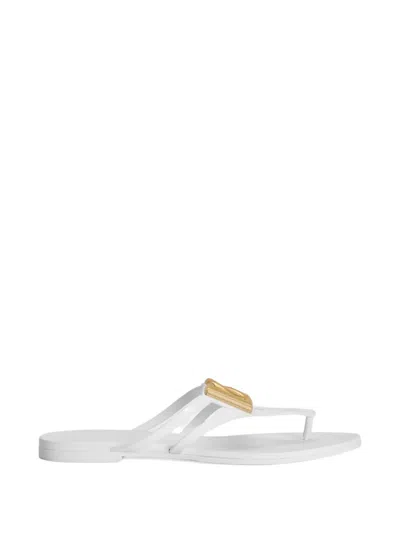 Dolce & Gabbana White Thong Sandals With Logo Plaque On The Front In Rubber Woman In Multi