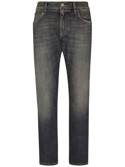 Dolce & Gabbana Logo-appliqué Slim-cut Jeans In Blue