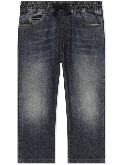Dolce & Gabbana Kids' Logo-appliqué Straight-leg Jeans In Blue