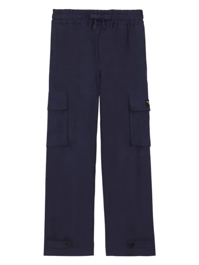 Dolce & Gabbana Kids' Logo-appliqué Straight-leg Trousers In Blue