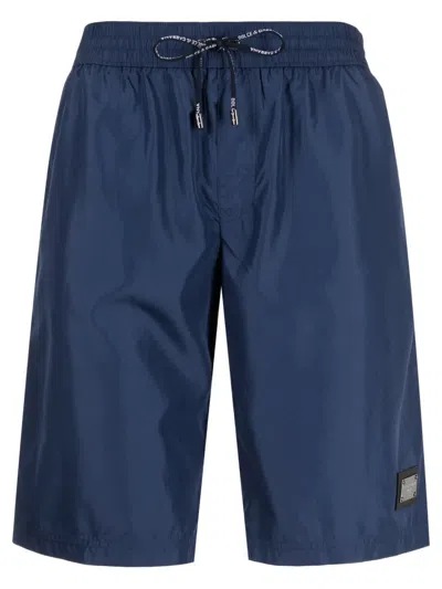 Dolce & Gabbana Logo-appliqué Swim Shorts In Blue