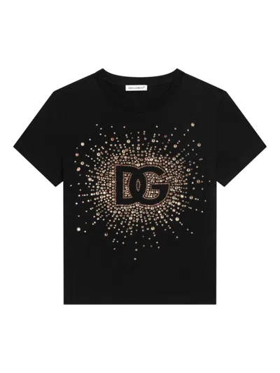 Dolce & Gabbana Kids' Jersey And Rhinestone T-shirt In Back