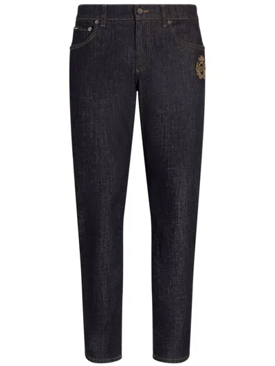 Dolce & Gabbana Logo-appliqué Tapered Jeans In Blue