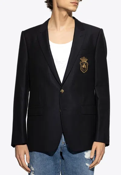 Dolce & Gabbana Logo Appliqué Wool Blazer In Black
