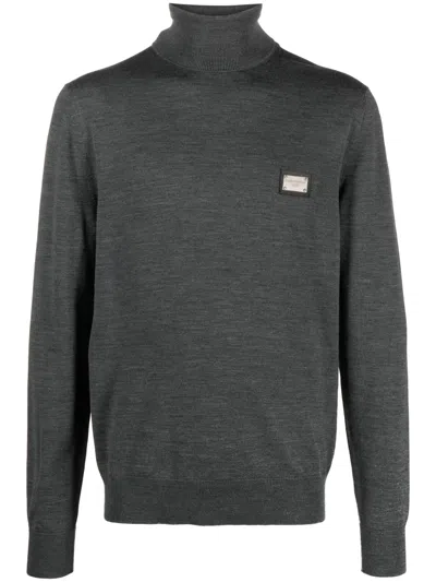 Dolce & Gabbana Logo-appliqué Wool Jumper In Grey
