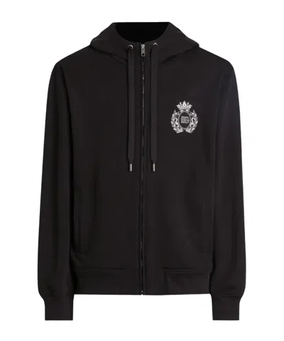 DOLCE & GABBANA LOGO-APPLQIUÉ ZIP-UP HOODIE