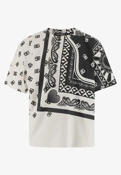 Dolce & Gabbana Logo Bandana Printed Short-sleeved T-shirt In Monochrome