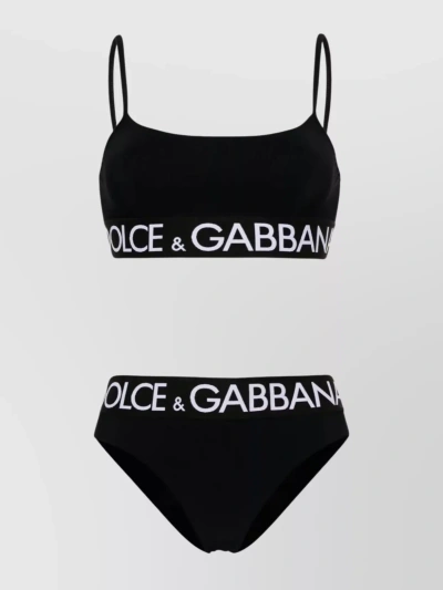 Dolce & Gabbana Logo Bandeau Bikini With High-cut Leg In Neutral