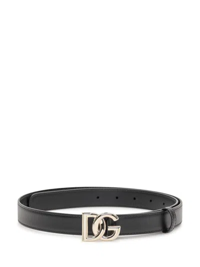 Dolce & Gabbana Interlocking Logo Leather Belt In Black