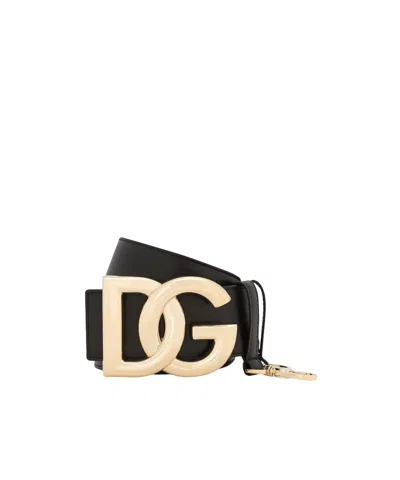 Dolce & Gabbana Calfskin Belt With Dg Logo In Black