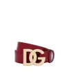 Dolce & Gabbana Polished Calfskin Belt With Dg Logo In Red