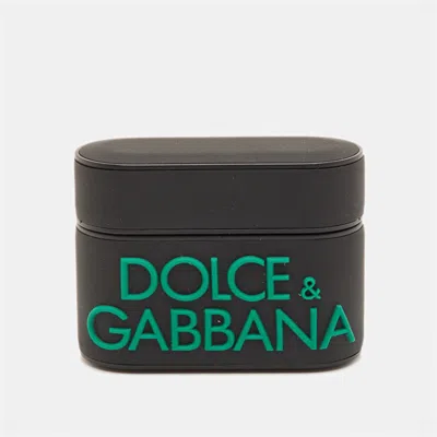 Pre-owned Dolce & Gabbana Logo Black/green Rubber Airpods Pro Case