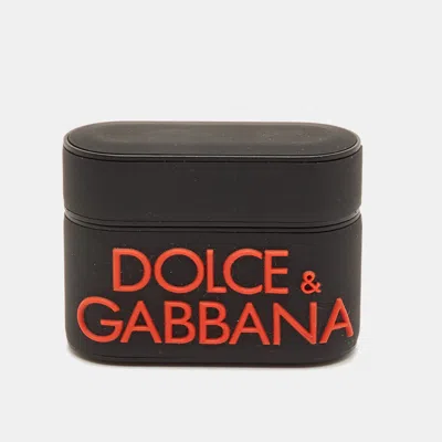 Pre-owned Dolce & Gabbana Logo Black/orange Rubber Airpods Pro Case