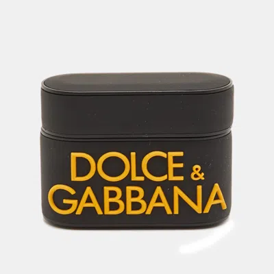 Pre-owned Dolce & Gabbana Logo Black/yellow Rubber Airpods Pro Case