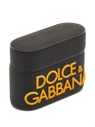 Pre-owned Dolce & Gabbana Logo Black/yellow Rubber Airpods Pro Case