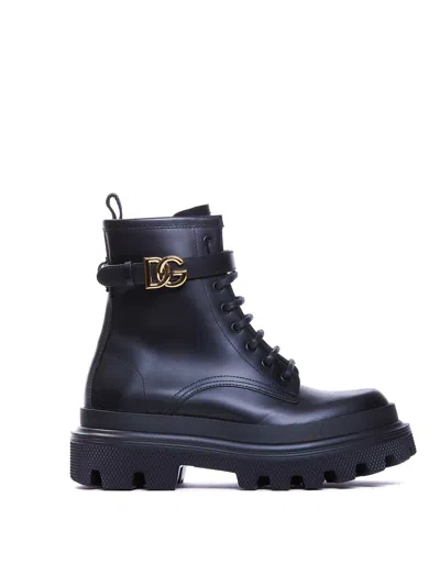 Dolce & Gabbana Logo Booties In Black