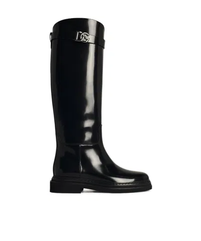 DOLCE & GABBANA DOLCE  GABBANA LOGO PLAQUE ROUND TOE BOOTS
