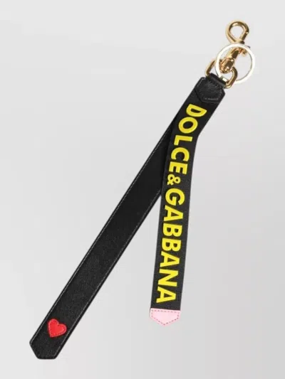 Dolce & Gabbana Logo Brass Holder Heart Motif Keychain In Black