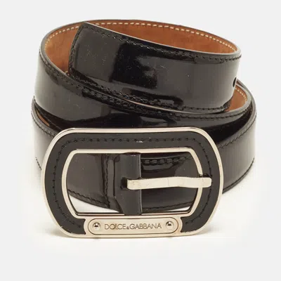 Pre-owned Dolce & Gabbana Logo Buckle 95cm Belt Black Patent Leather