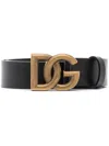 Dolce & Gabbana Lux Leather Belt With Crossover Dg Logo Buckle Accessories In Black