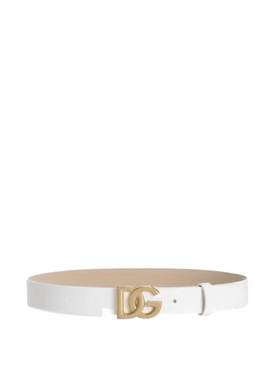 Dolce & Gabbana Kids' Logo Buckle Belt In White