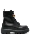 Dolce & Gabbana Leather Dg Lace-up Ranger Booties In Black