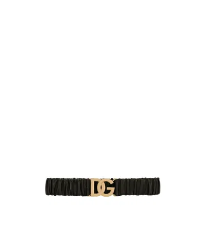 Dolce & Gabbana Logo-buckle Gathered Leather Belt In Black