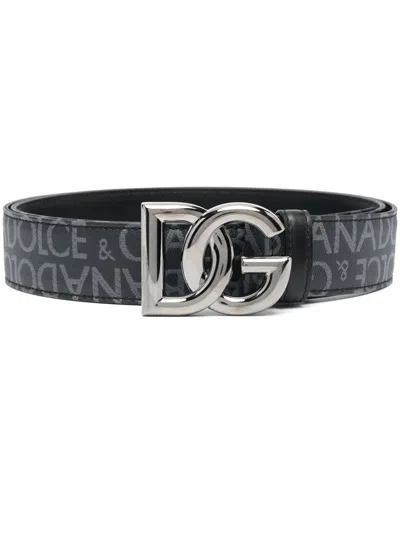 Dolce & Gabbana Logo-buckle Leather Belt In Black