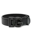 Dolce & Gabbana Dg Logo Calf Leather Belt In Black