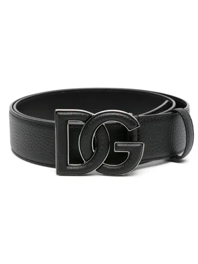 Dolce & Gabbana Logo-buckle Leather Belt In Black