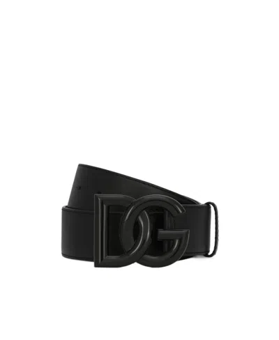 Dolce & Gabbana Logo-buckle Leather Belt In Black