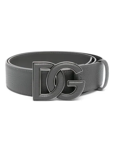 Dolce & Gabbana Logo-buckle Leather Belt In Grey