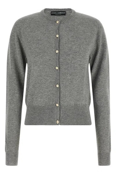 Dolce & Gabbana Logo Button Cardigan In Gray