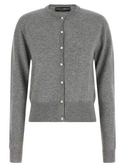 Dolce & Gabbana Cashmere Crewneck Cardigan In Gray