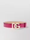 Dolce & Gabbana Logo Calf Patent Leather Belt Perforated Holes In Neutrals