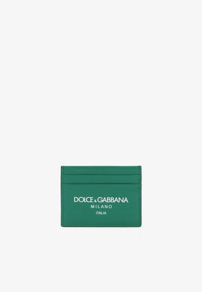 Dolce & Gabbana Logo-print Leather Cardholder In Green