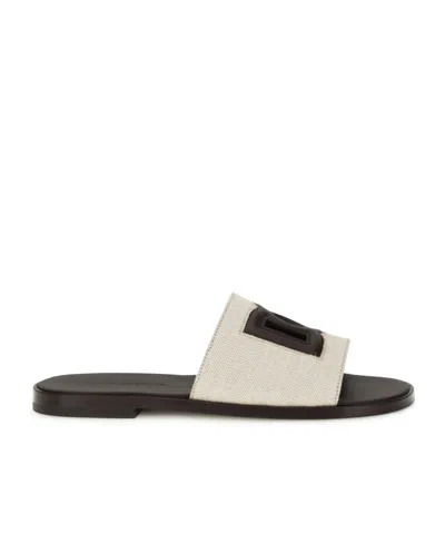 Dolce & Gabbana Canvas Slide Sandals In White