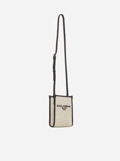 Dolce & Gabbana Logo Canvas Small Shopping Bag In Sand