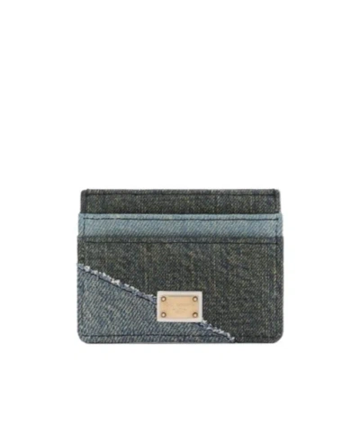 Dolce & Gabbana Logo-plaque Patchwork Card Holder In Blue