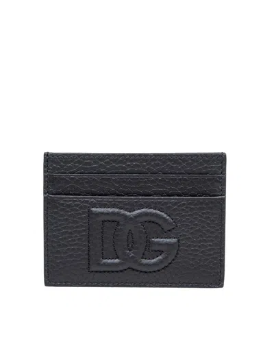Dolce & Gabbana Logo Card Holder In Calfskin With Deer Print In Black