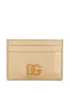 Dolce & Gabbana Laminated Calfskin Card Holder With Dg Logo In Gold