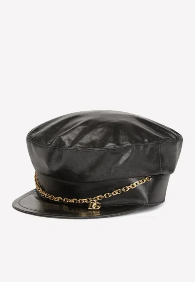 Dolce & Gabbana Logo Chain Baker Boy Hat In Black
