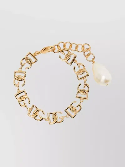 DOLCE & GABBANA LOGO CHAIN LINK BRACELET WITH PEARL DETAIL