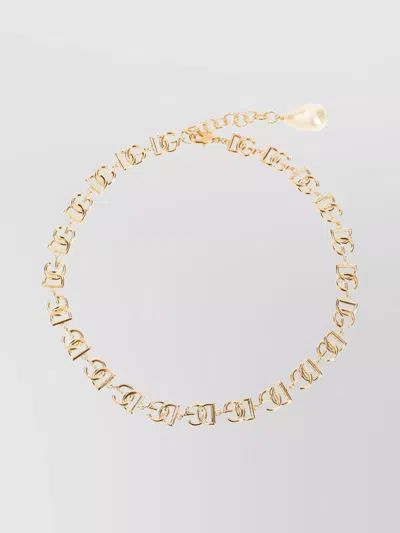 DOLCE & GABBANA LOGO CHAIN NECKLACE PEARL DETAIL
