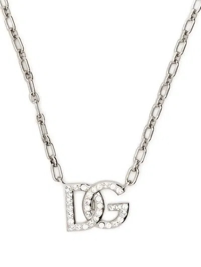 Dolce & Gabbana Logo-charm Chain-link Necklace In Silber